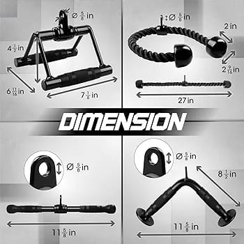 Cable Machine Attachment, Row Handles, Tricep Rope, Straight Bar, V Bar, LAT Pulldown Accessories Load 880 LB for Home Gym